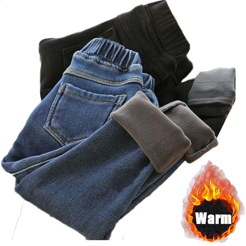 Baby children spring and autumn winter thick jeans wool boys girls aged 17 casual childrens Trouthers 250414z