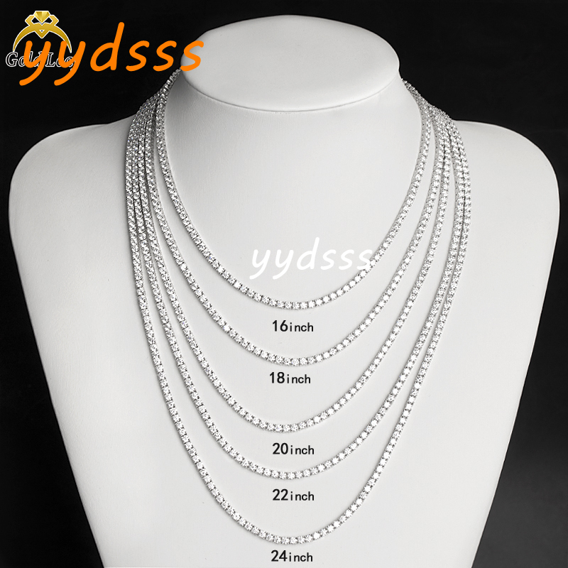 925 Sterling Silver Hip Hop Tennis Necklace 3-5mm D Color VVS Diamond Link Chain for Men Moissanite Necklace