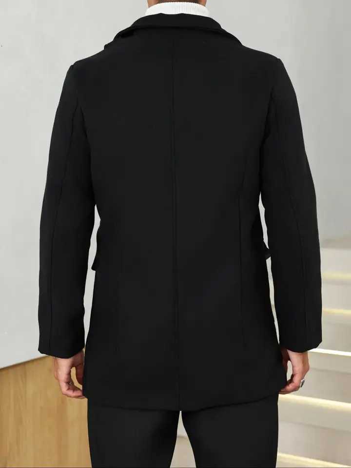 Mens Woolen Overcoat Casual Fashion Long Sleeve Jacket with Pockets Fall Winter Outerwear for Daily Wear BusinessT251125