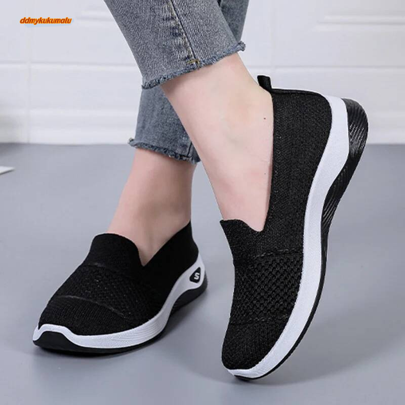 Breathable Knit On Walking Shoes for Women Comfortable Non Slip Casual Sneakers Woman Lightweight Soft Platform Loafers ddmykukumalu