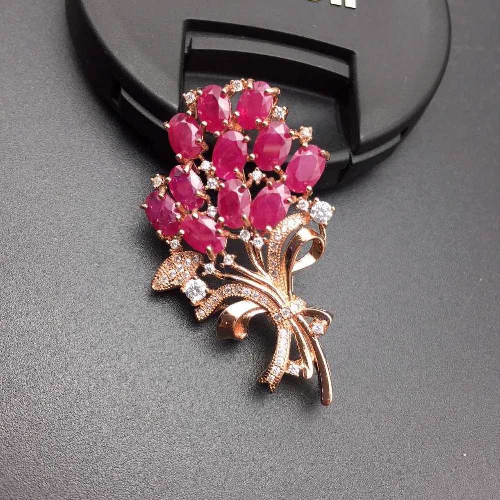 Natural ruby brooch dual-use style can be used as a pendant 925 silver precious ruby natural stone J251125