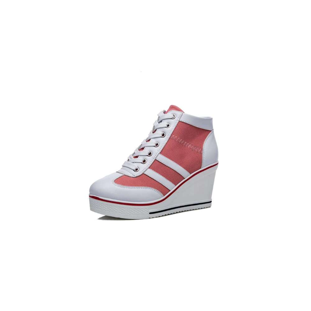 Spring and autumn new side link lace-up muffin wedge ed canvas heightened high heel casual large size women's shoes
