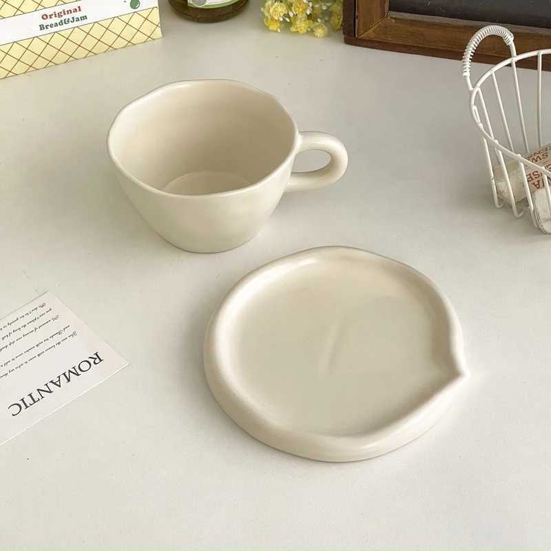 300ml Solid Colour Ceramic Coffee Cup And Saucer Household Simple Breakfast Milk Cup Pastry Plate Afternoon Tea Drinking Supply Y251125