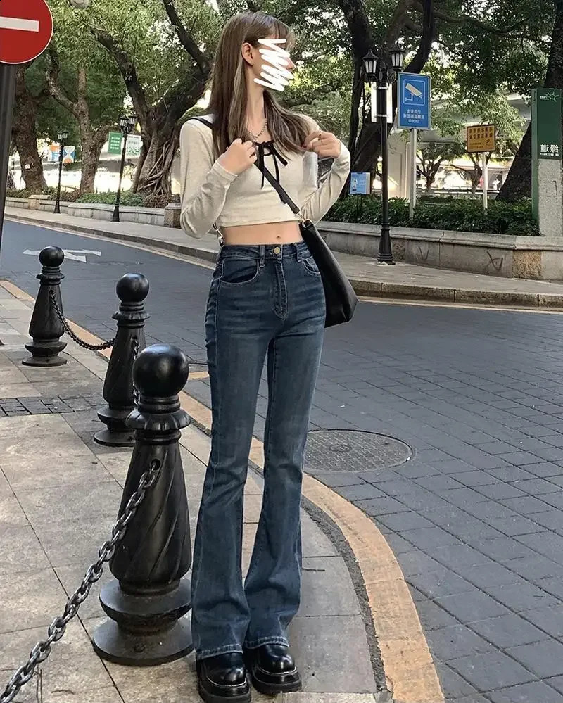 autumn high waisted slimming straight leg jeans suitable for women loose brown smoke pants fashionable 250420