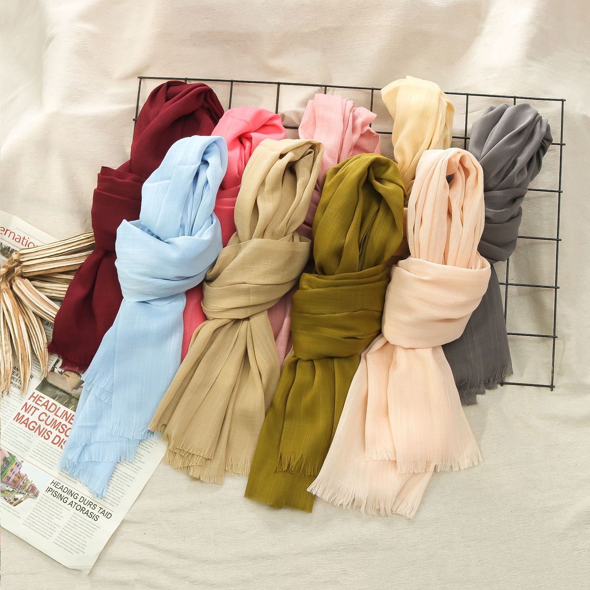 K513 Solid color bamboo cotton scarf New autumn and winter two-end detachable single color medium-length scarf Women's shawl wholesale