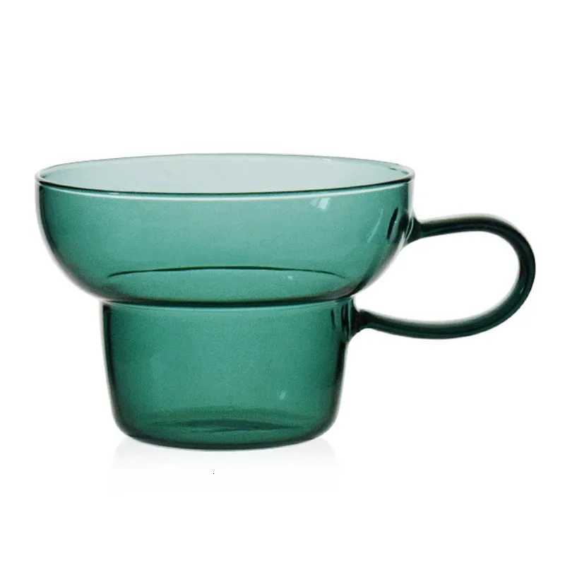1 Piece 400ml Transparent Teal Grey Colored Heat-resistant Glass Mug Cup Wide-mouth Mug Milk Coffee Tea Cup With Handle Y251125