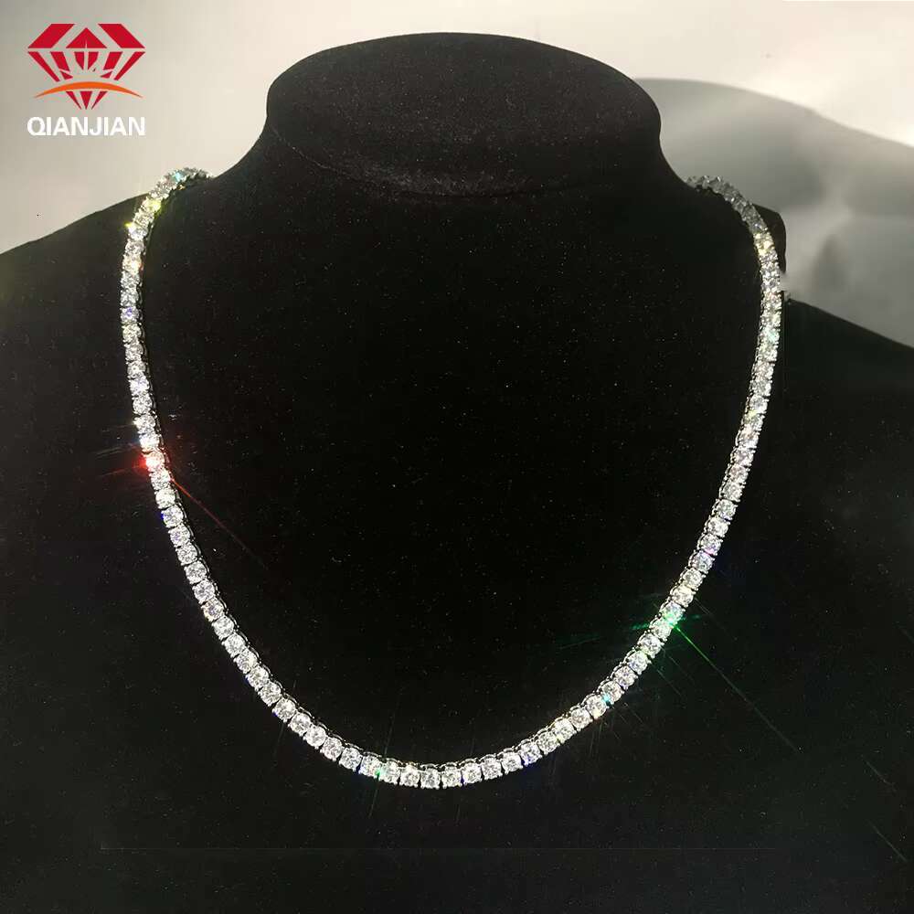 925 Sterling Silver Hip Hop D VVS Moissanite Diamond Tennis Chains 4mm 5mm 6mm Tennis Necklace Mossanite Jewelry for Mens Women