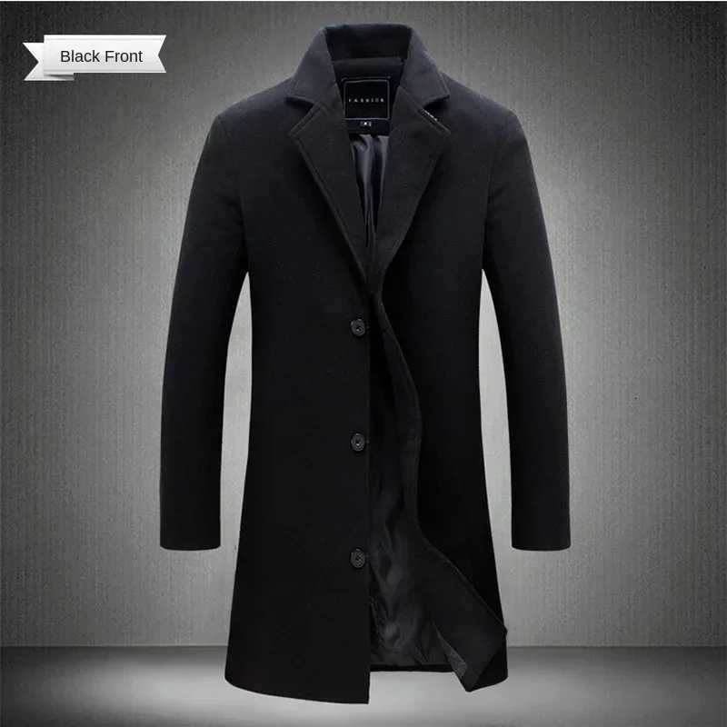 9 Colors Autumn New Long Cotton Coat Wool Blend Pure Color Casual Business Fashion Mens Clothing Slim Windbreaker JacketT251125