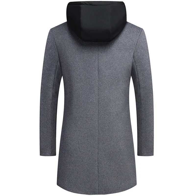 2024 New Men Wool Coat Casual Warm Winter Wool Coat Casual Woolen Coat Mid-length Detachable HatT251125