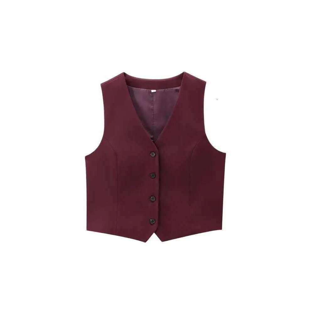 Trza-Women's Front Button Fitted Waistcoat And High Waist Pleated Wide Leg Pants, Female Two Piece Sets, Fashion