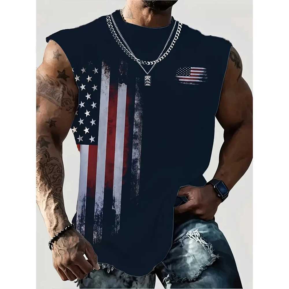2024 Mens Summer Tank Top New Sleep Personality Exquisite American Printed Casual Quick Drying T-shirt Breathable Retro Tank Top W250425