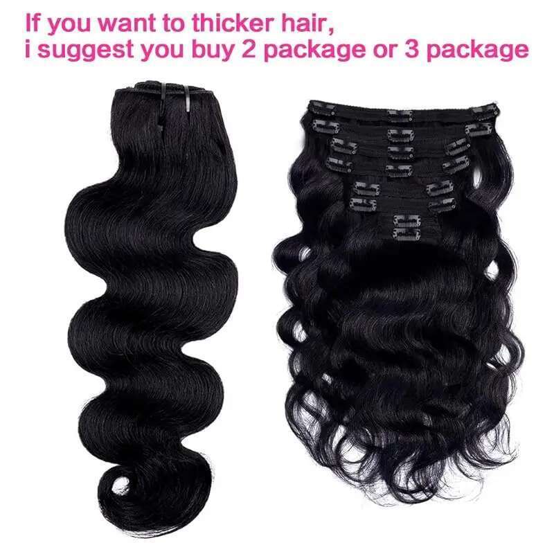 Body Wave Extensions Real Human Ins 100% Brazilian Seamless Clip In Hair For Women 120 Gram