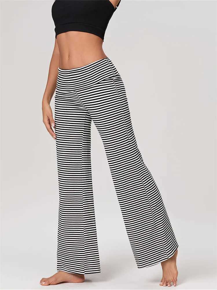 Womens casual pants with spring and autumn folding waist loose and wide leg pants solid color bagged straight pantsC250425