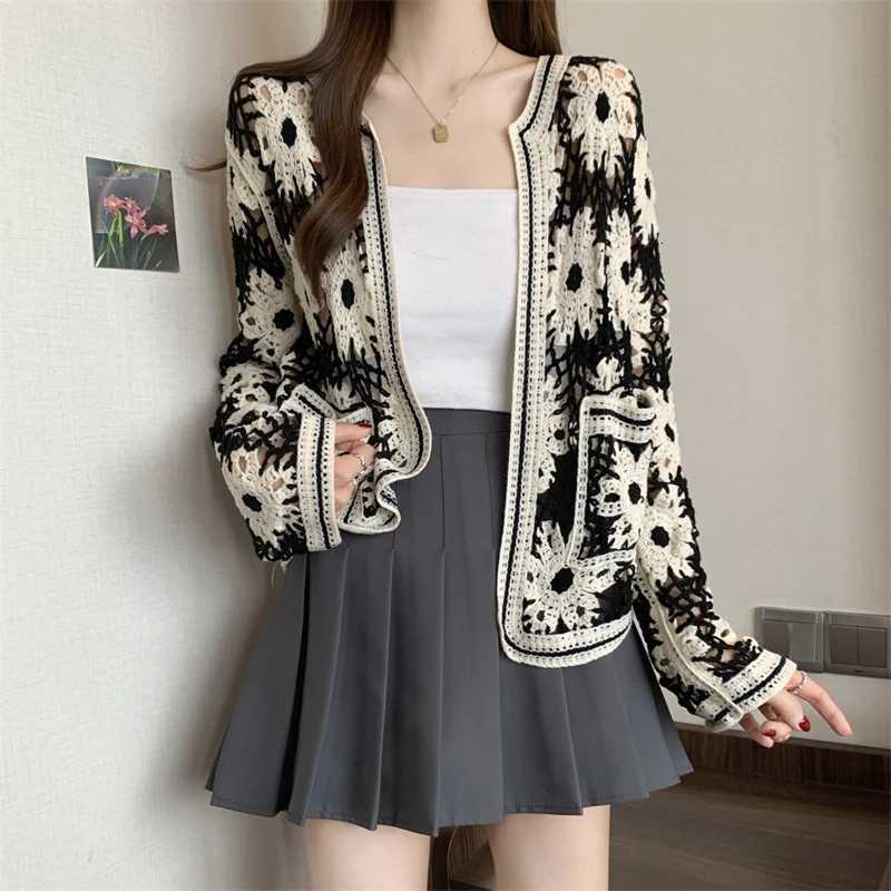 Daisy Crochet Cardigan for Women Openwork Long Sleeve Open Front Knitted Jacket Vintage Festival OutfitT251125