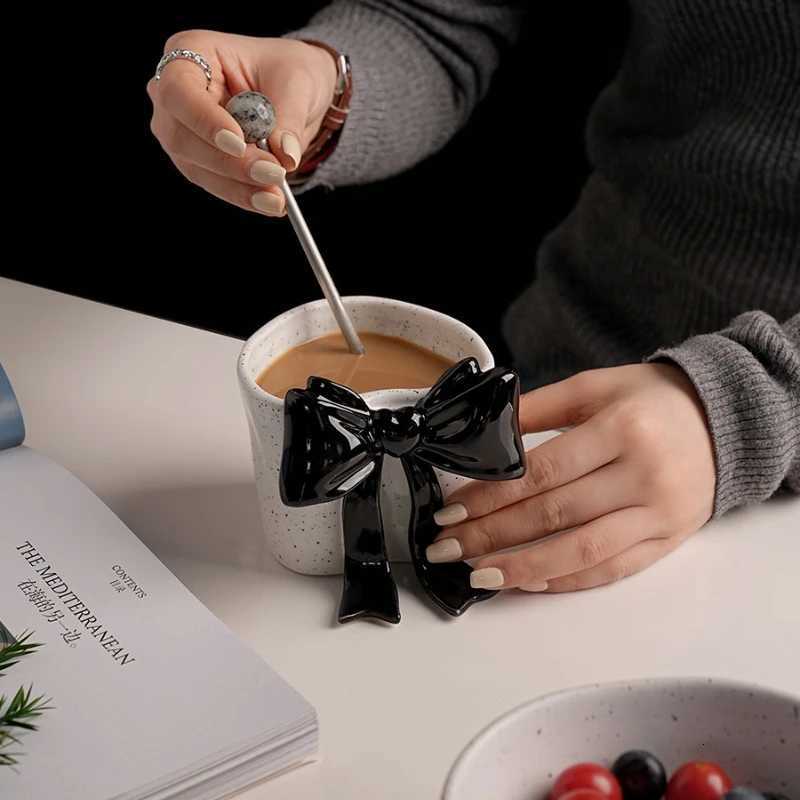 High Aesthetic 3D Bow Ceramic MugOffice Girls Kawaii CupHome Breakfast Milk Coffee MugsCouple Christmas Birthday Gift Teacup Y251125