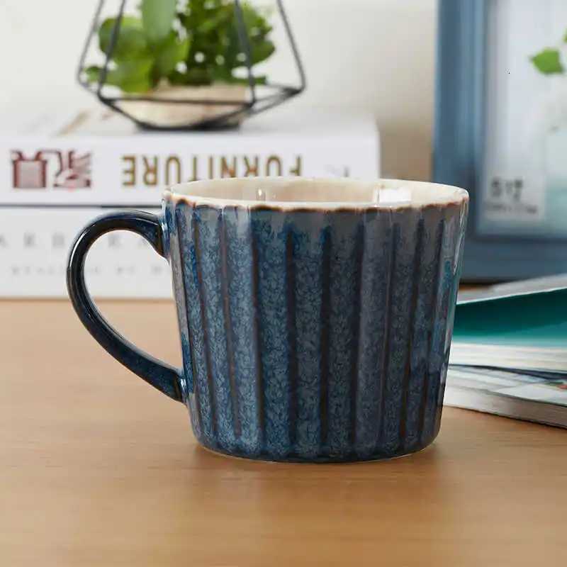 350ml Retro Creativity Light Blue Mug Home Ceramic Microwave Splicing Color Coffee Cup Home Deep Blue Drinking Mugs Personzed Y251125