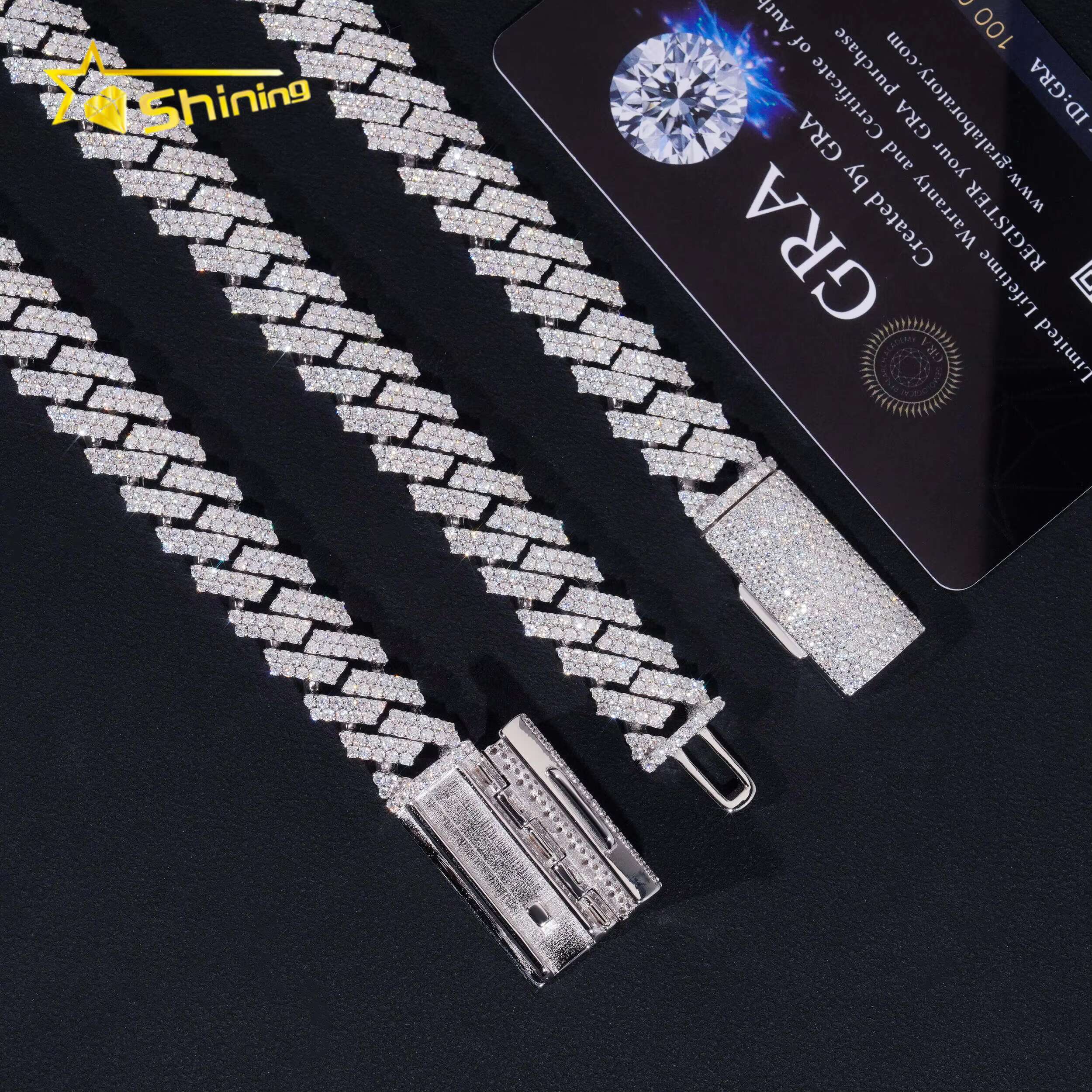 Wholesale 12MM Moissanite Cuban Link Chain Necklace Men Hip Hop Iced Out Vvs Diamond 925 Silver Cuban Chain