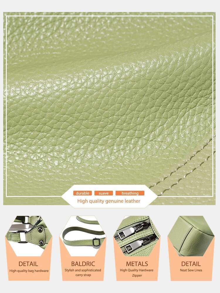 Zency Spring Summer Women Cowhide Soft Leather Hobo Shoulder Bag Double Zip Main Pockets For Commuter Shopping Outing