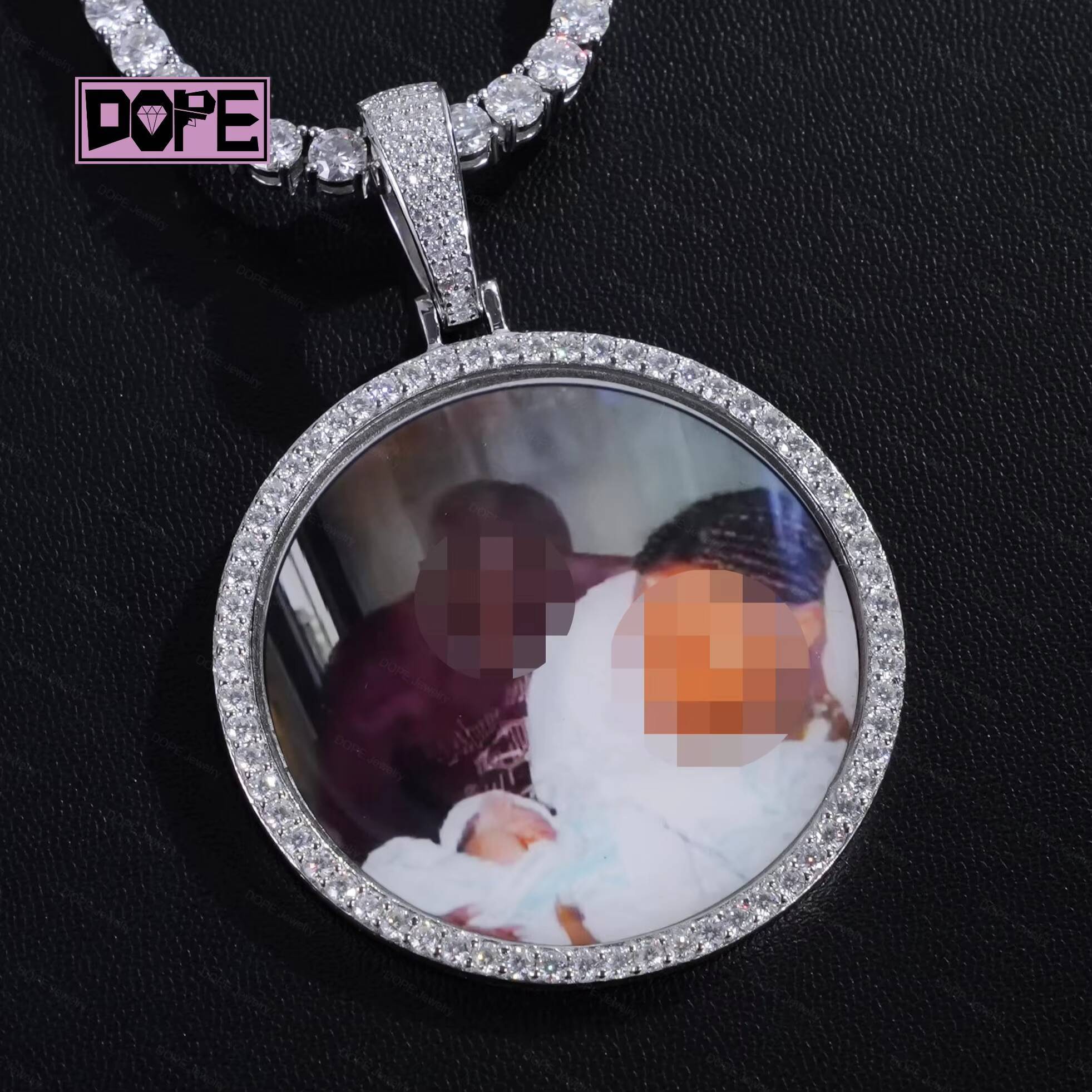Custom Pendant Round Memory Picture Frame Charm 925 Silver Hiphop VVS Iced Out Moissanite Photo Pendant