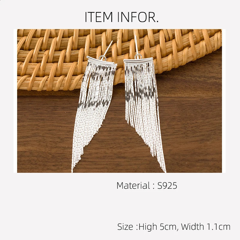 La Monada Womens Silver 925 Earrings with Perforated Long Pendant Tassel Chain Silver Stud Earrings Elegant Double Style for Girls 250422
