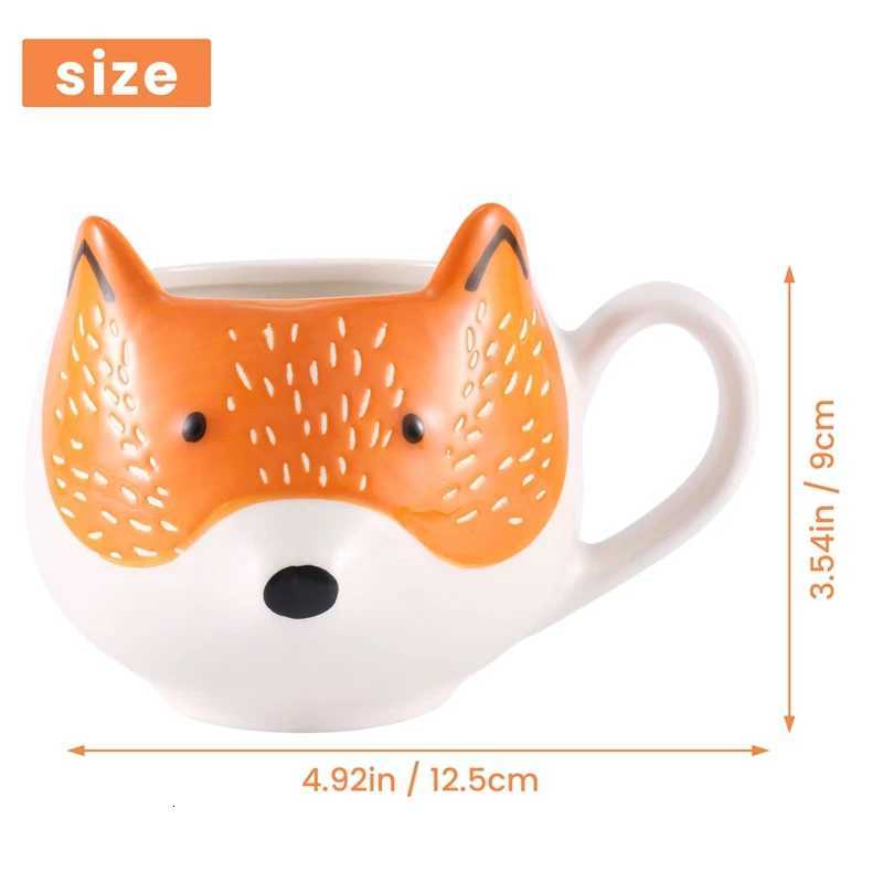B62B-Ceramic Coffee Cup Cartoon Fox Shaped Cup Animal Pattern Home Kitchen Office Juice Milk Cup Y251125