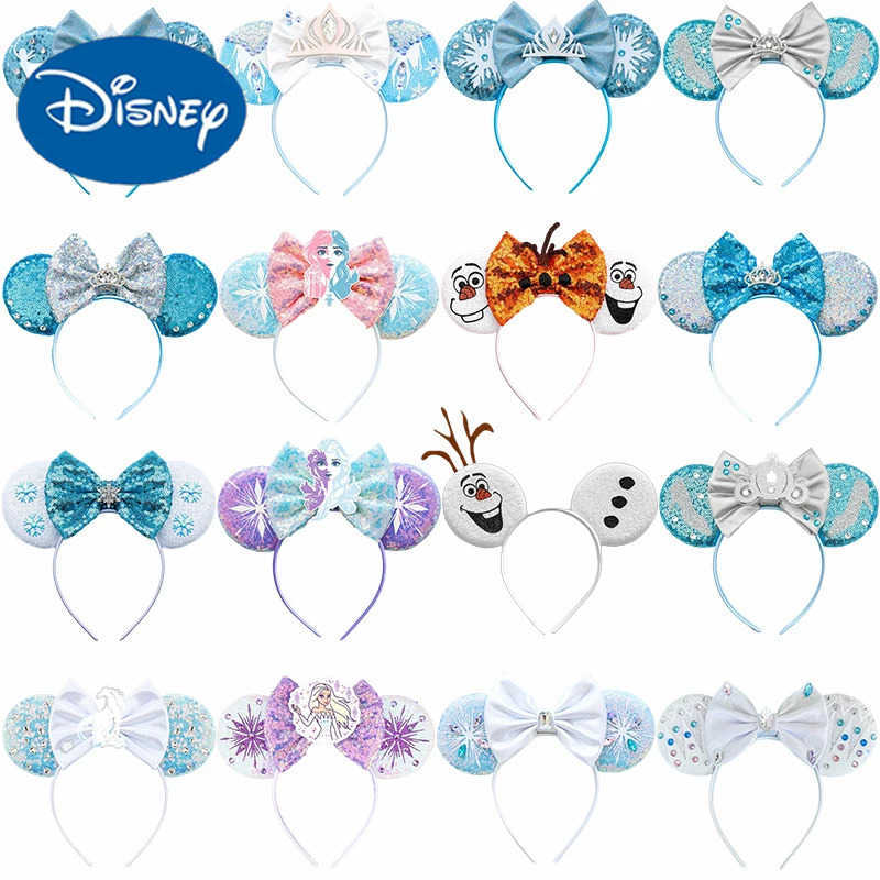Disney Frozen Headband Girl Snowflake Crown Sparkle Bow Hair Children Olaf Hair Accessories Female Elsa Anna Headwear Gift X250425