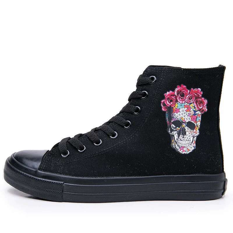 Spring new round toe high-top cross-lace-up fashion print canvas flat heightening casual daily large-size women's shoes