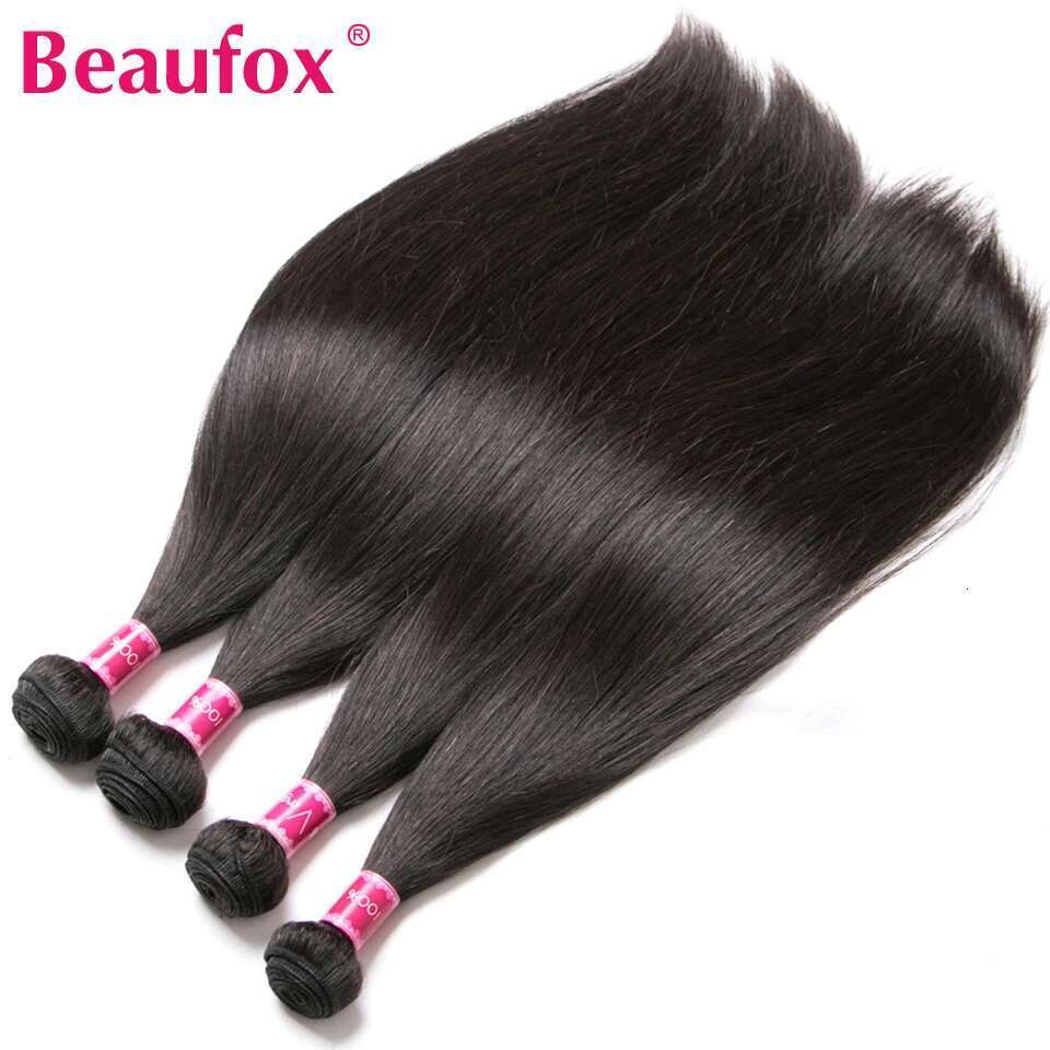 Beaufox Peruvian 3 Virgin Straight Human Bundles With Closure Natural Black Hair Extensions
