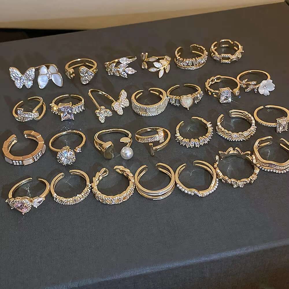 DHCollections Gold Plated Collection butterfly Heart Leaves Geometric Nail Adjustable Opening Rings for Women Jewelry