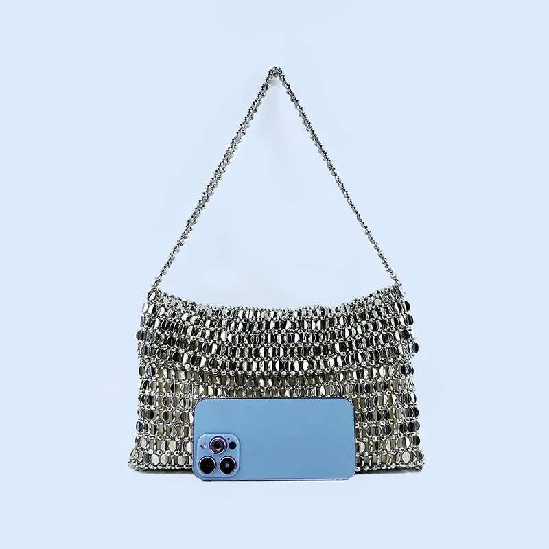 Designer Bag Retro Metal Sequin Sier For Women's New Bag, Hand Woven High-End Feel Handbag, Shoulder And Underarm Bag