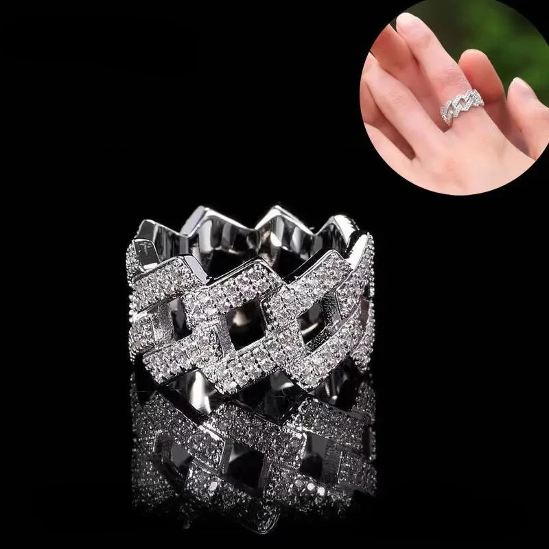 NKHOG Hip Hop Charm Cuban Ring S925 Silver Pass Diamond Test Women Men Chain Rings Fine Jewelry Band Gifts No Fade 250425