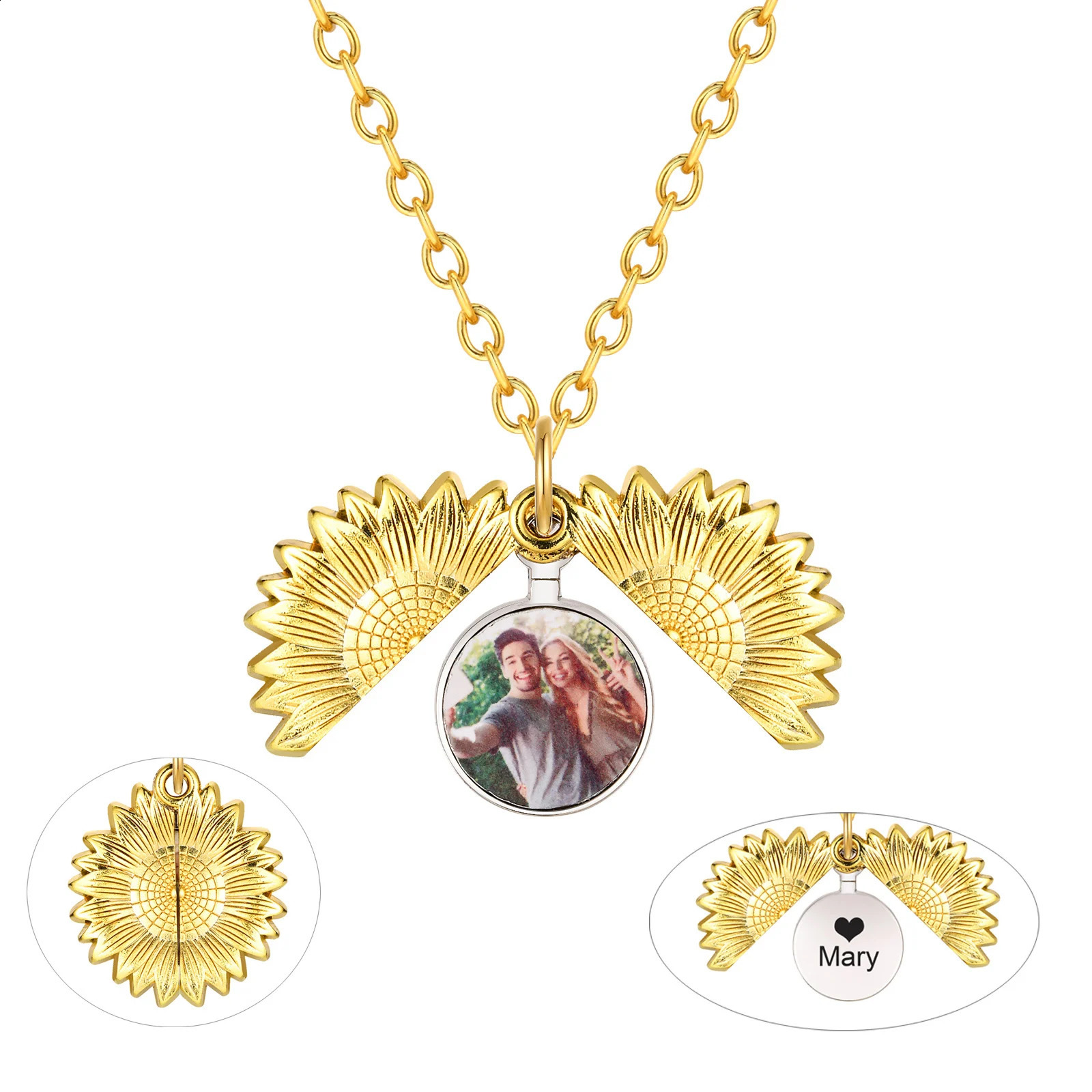 Personalized Locket Necklace With Picture Customized Gift Inspirational Sunflower Necklace Pendant for Women Girlfriend 250425