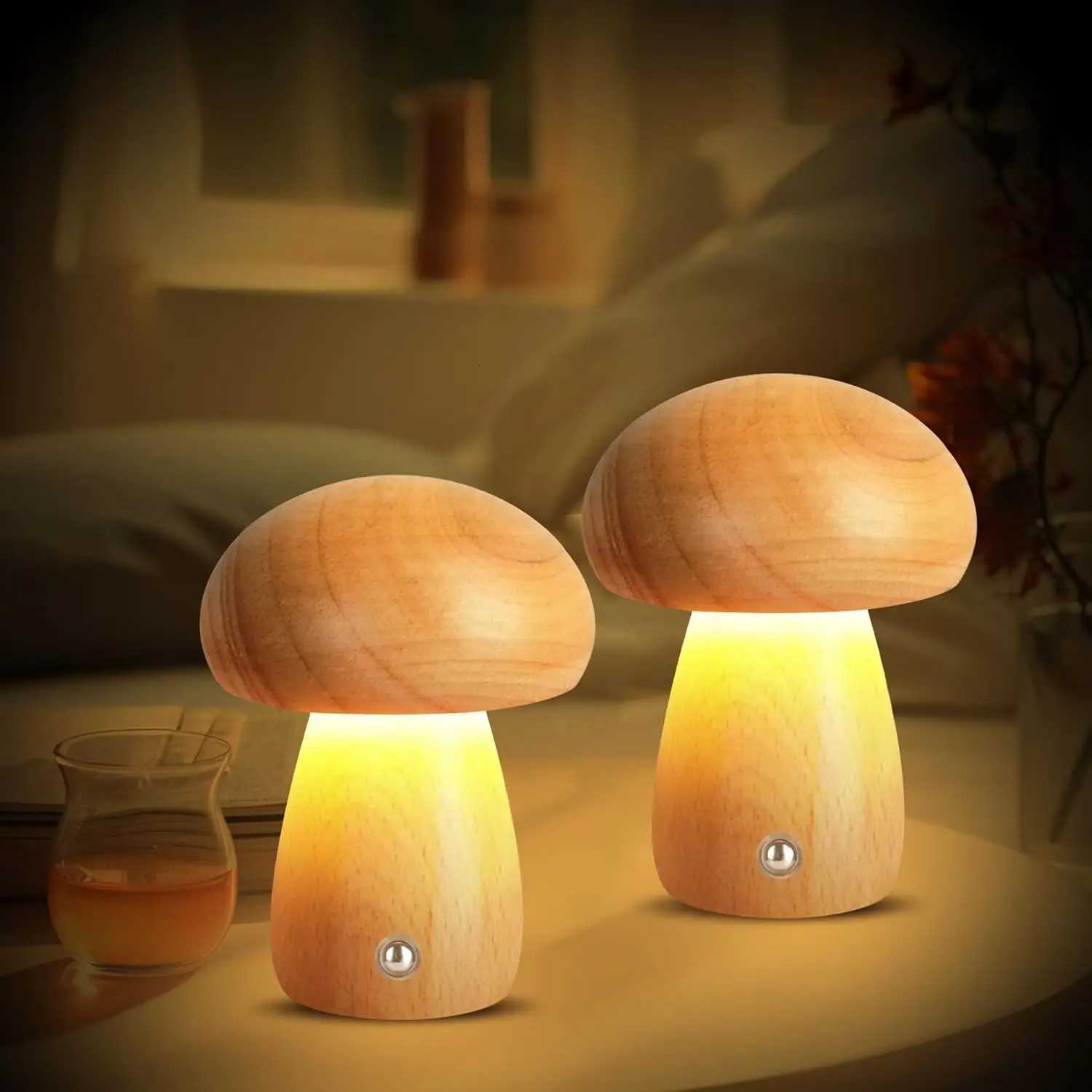 Wooden Mushroom Lamp Portable Cordless Rechargeable Battery Operated LampStepless Dimming Night Light for Birthday GiftsM251125