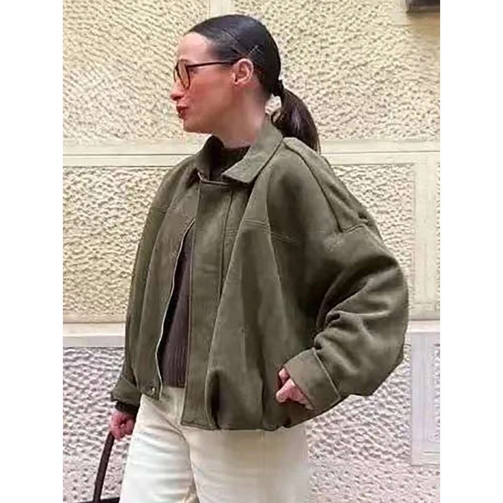 Vintage Women Green Oversize Bomber Jackets 2025 Fashion Ladies Elegant Loose Soft Outfits Jacket For Party Female Chic Clothes