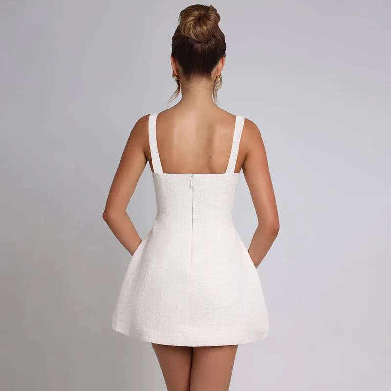 Dongdumaoyi Townlike Pockets Waist Wrap A Line Dress Women Spaghetti Strap Mini Summer Backless Nightclub Sexy Party Dresses