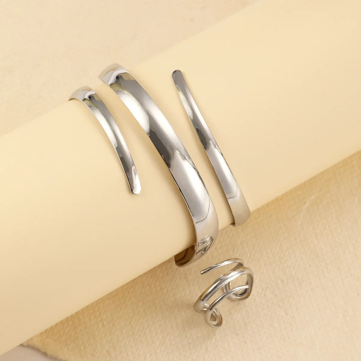 Stainless steel water droplet bracelet set for womens geometric teardrop open wristband irregular twisted jewelry 250415