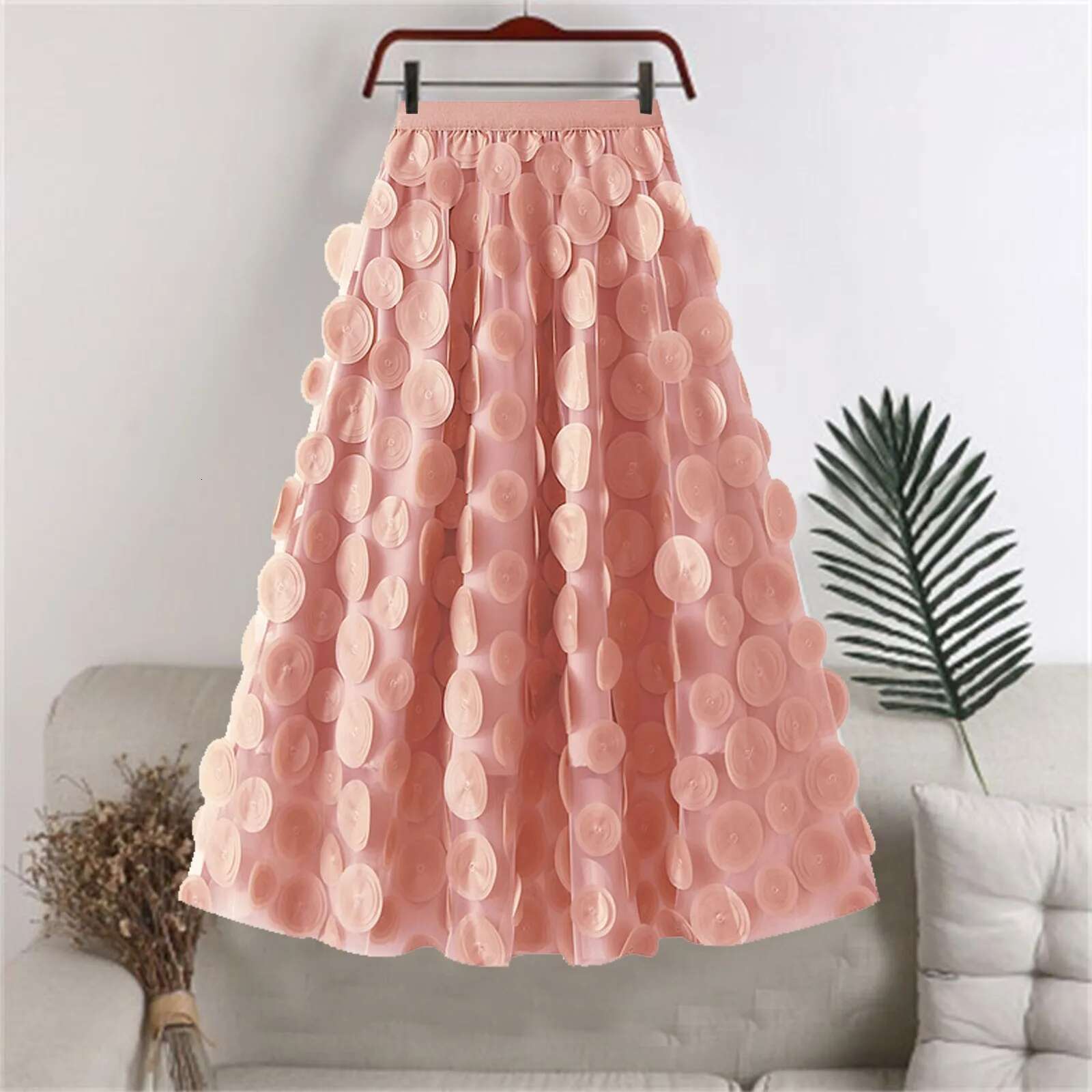 Dongdumaoyi Tulle Skirt For Women D Polka Dot Elastic Waist Mesh Flowy A Line Midi Skirts Wedding Halloween Party Outfit Streetwear