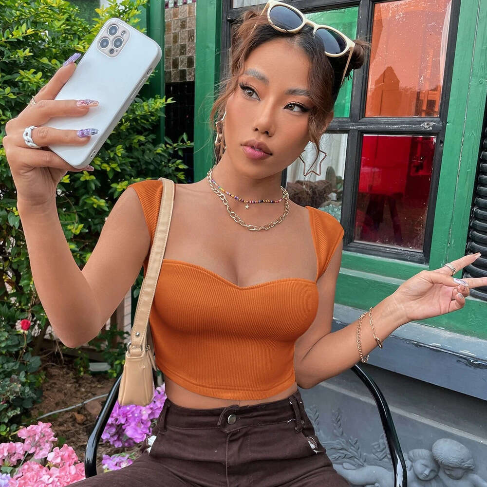 European and American women's Instagram style slim fit square neck ultra short sleeveless T-shirt vest top 2025 new casual versatile fashion clot