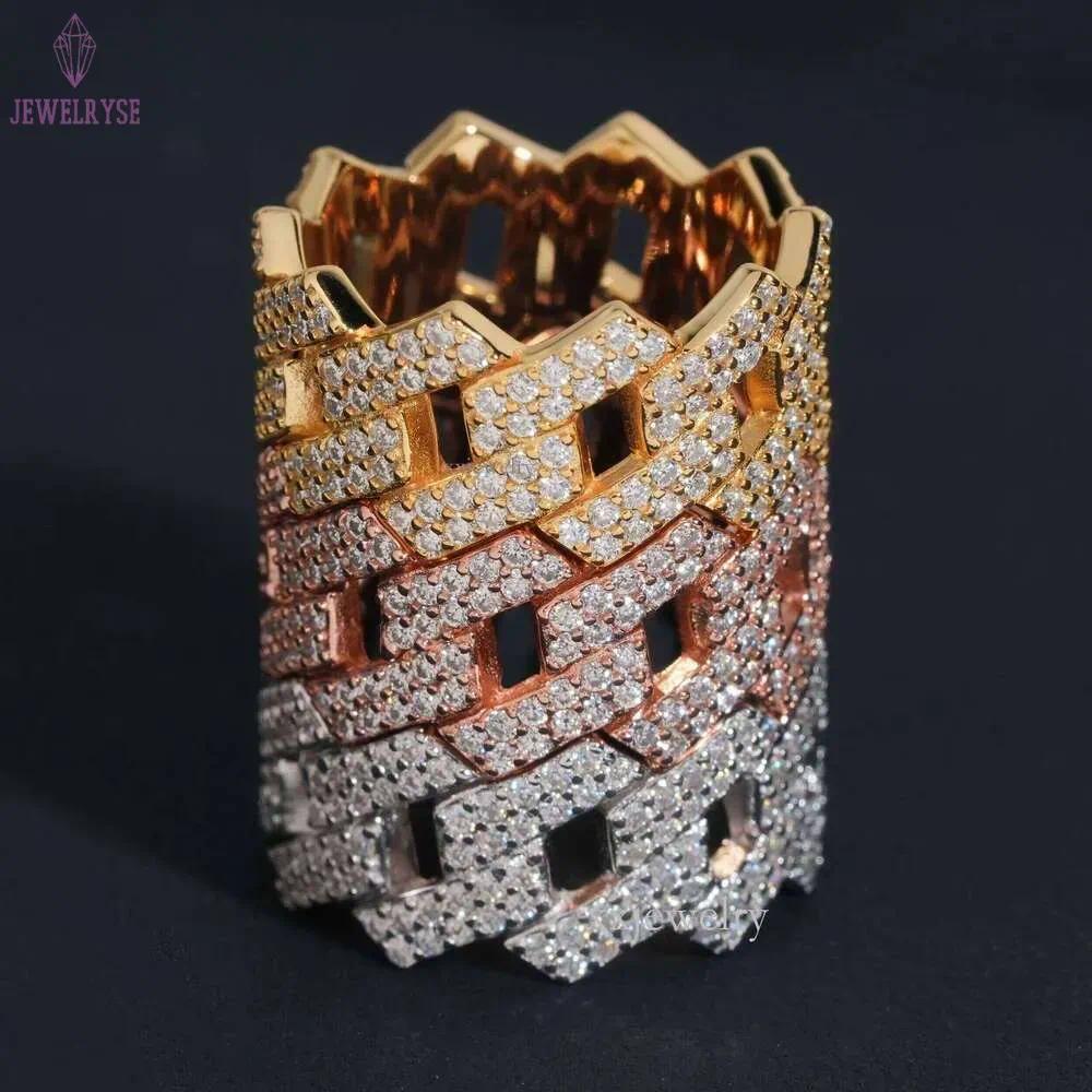 Factory Direct High Quality Hip Hop Two Row Sterling Sier Moissanite Iced Out Cuban Ring