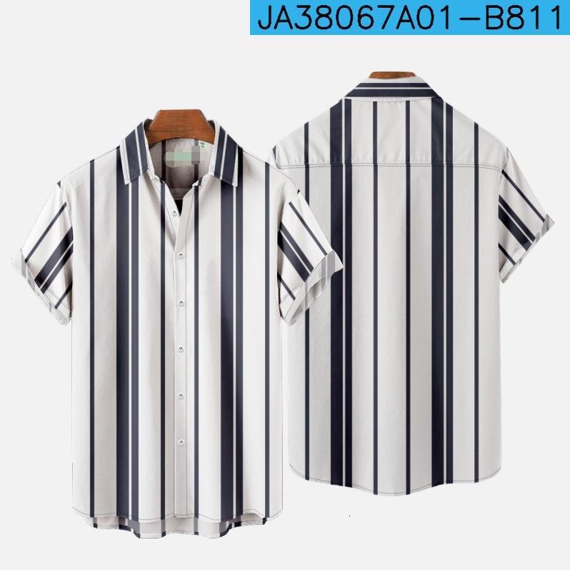 Summer Short Sleeve Large Geometric Stripe Element Coconut Tree Printed Shirt Mens Youth Top Shirt Loose and breathable
