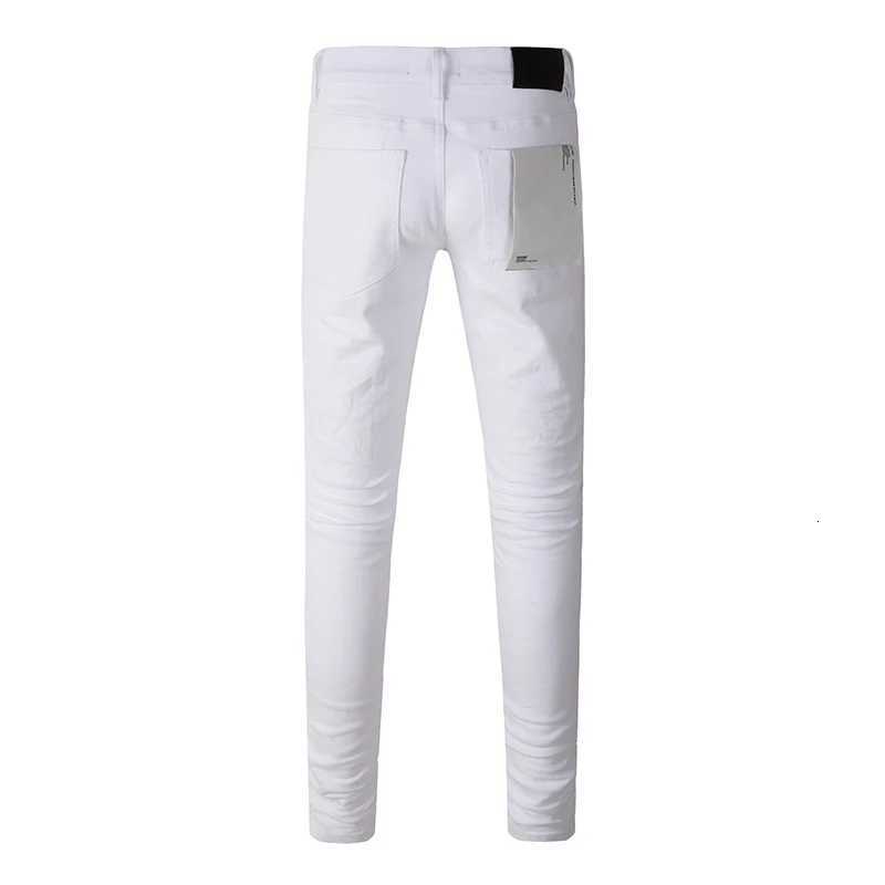 Fashion Mens American High Street Distressed White Blank Stretch Skinny Button Fly Ripped Jeans Pants Y251124