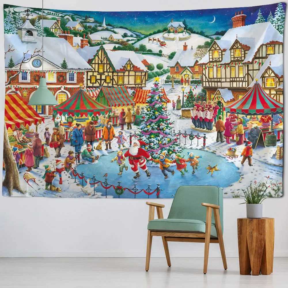 Christmas tapestry wall hanging elk Santa Claus Christmas tree New Year gift home wall fabric decoration living room bedroomM251125
