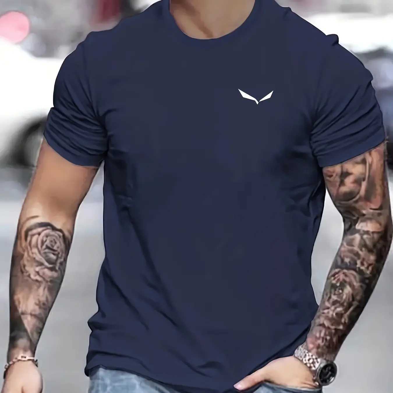 2025 New Mens Summer T-shirt Creative Printed Short Sleeve Fitness Breathable T-shirt Round Neck Fashion Short Sleeve Top W250425