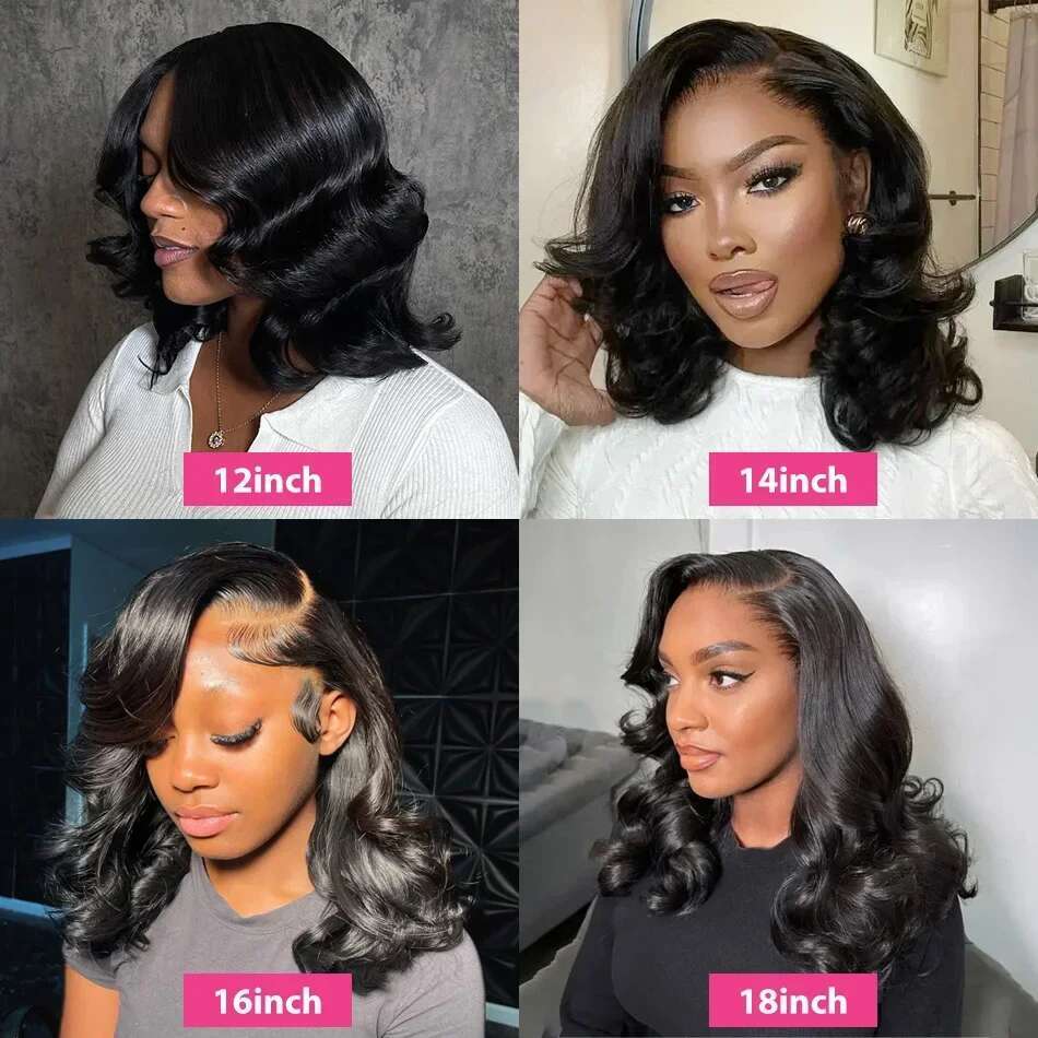 Body Short 250 Density 13X4 Front Human Hair 12 14 16 Inch Black Bob 13X6 Lace Frontal Wig HD Brazilian Water Wave