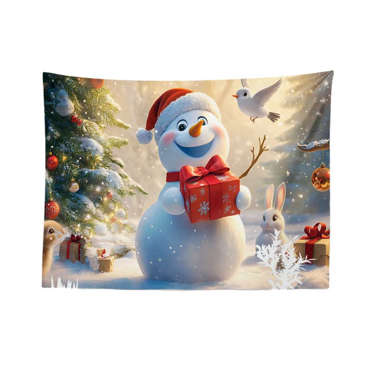 1pc Christmas Snowman Printed Tapestry Multi Size Living Room Bedroom Wall Decoration Machine Washable Background ClothM251125