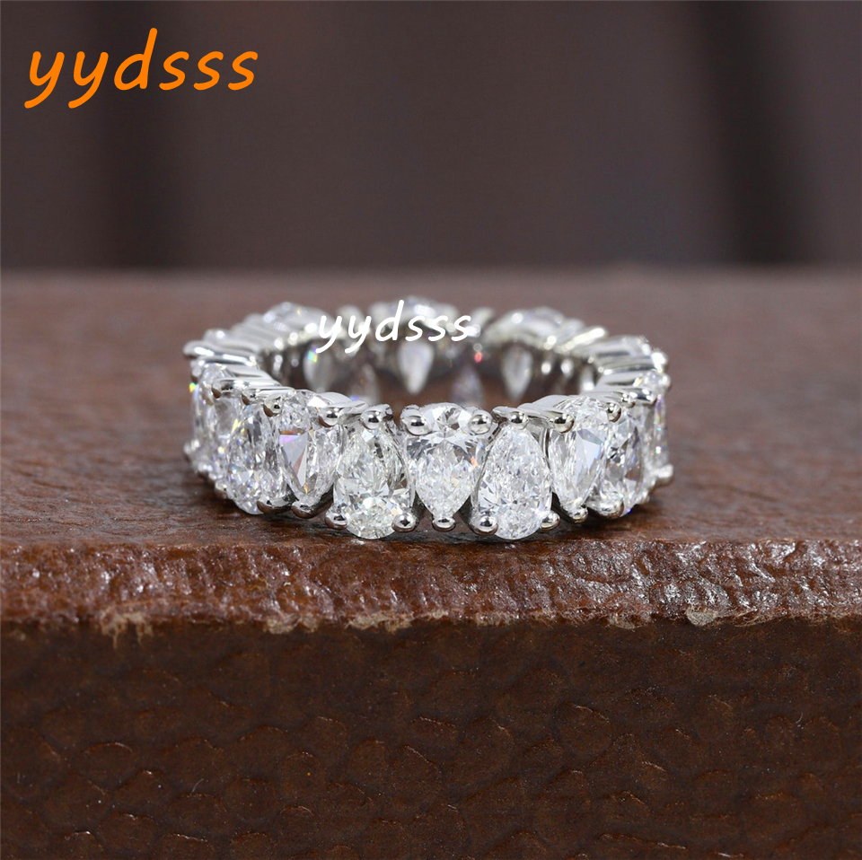 Jewelry 18K Real White Gold Pear Cut 5.0*3.5mm Lab Diamond Full Set Eternity Ring For Women Wedding Band CVD HPHT Gold Anniversary Gift Ring Band