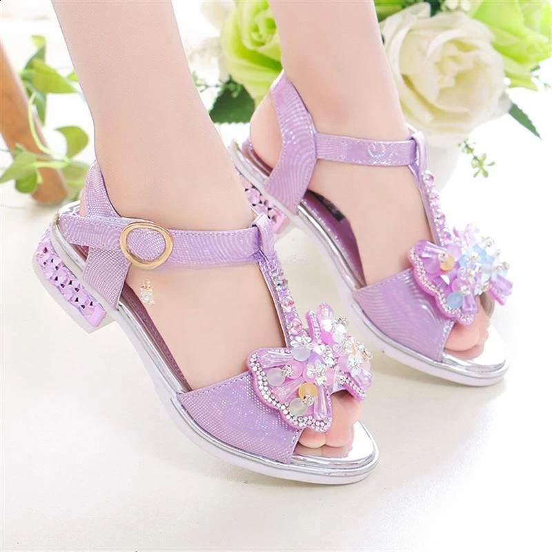 Girl Flat Heel Sandals Girl Spring/Summer Little Girl Princess Dress Bow Fashion Youth Shoes 250424