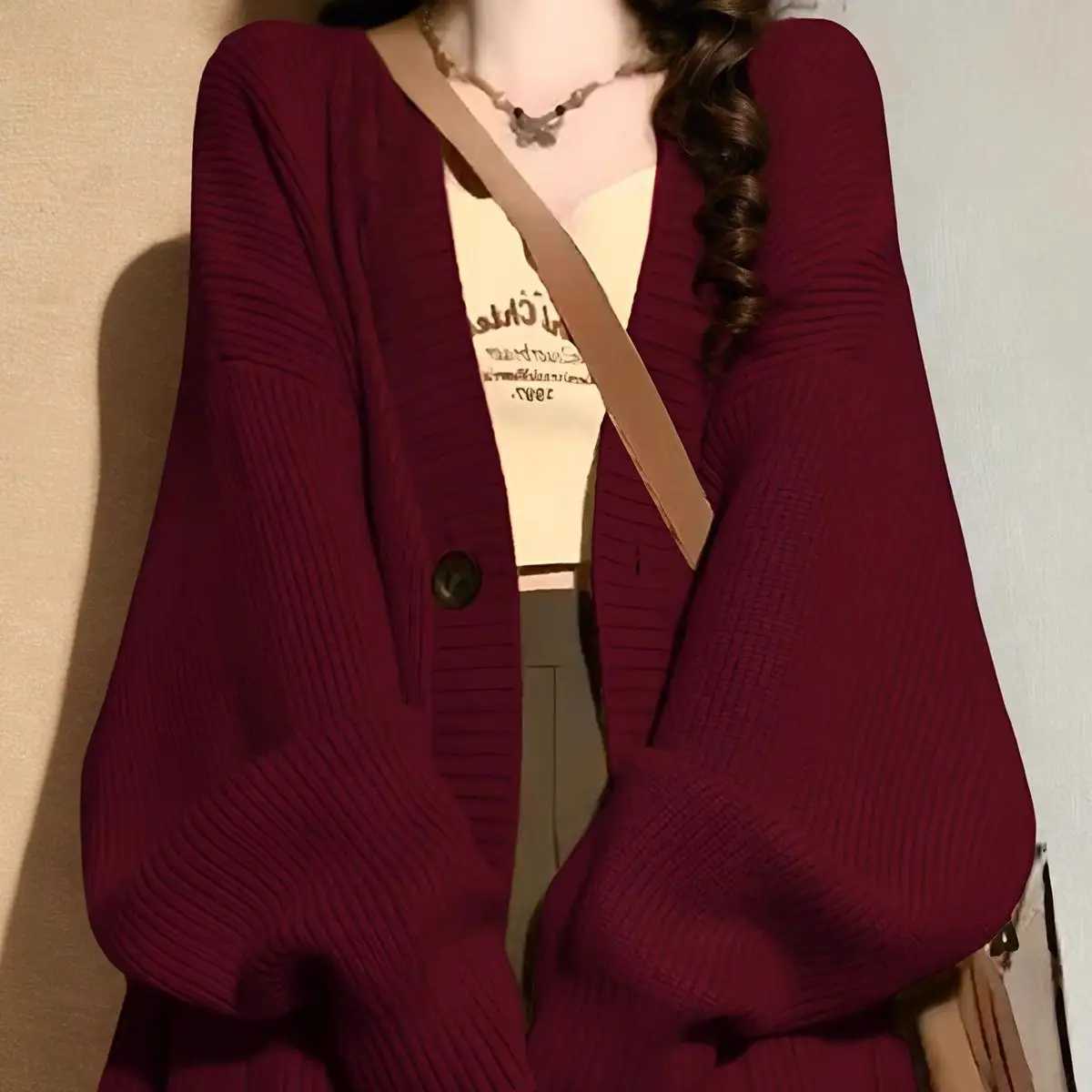 Autumn Winter Women Cardigan Sweater Coats Fashion Female Long Sleeve V-neck Loose Knitted Jackets Casual Sweater CardigansT251125