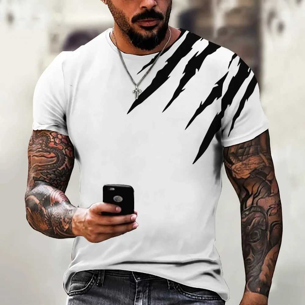 Mens T-shirt trend new design black and white color art 3D printing oversized round neck top loose casual simple style T-shirt W250425