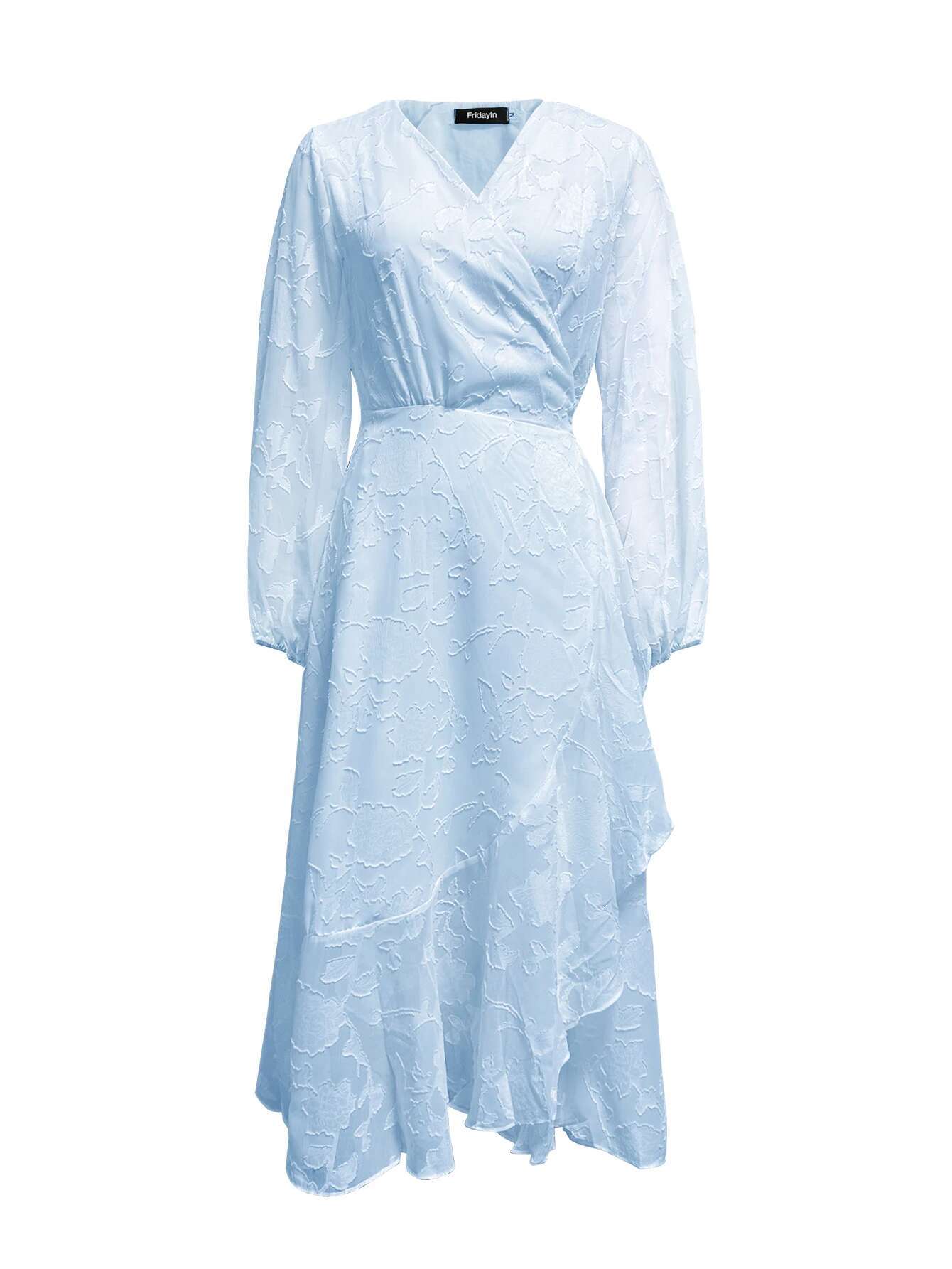 Dongdumaoyi New Summer Simple V Neck Pure Color Belted Ruffled Lantern Sleeve Mid Length Dress